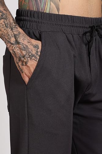 Image of Men's Slim Fit Trouser | Casual Bottoms with Elastic Waist & Drawstring | Soft Stretchable Fabric | Stylish Straight Fit Trousers for Office, Travel & Daily Use