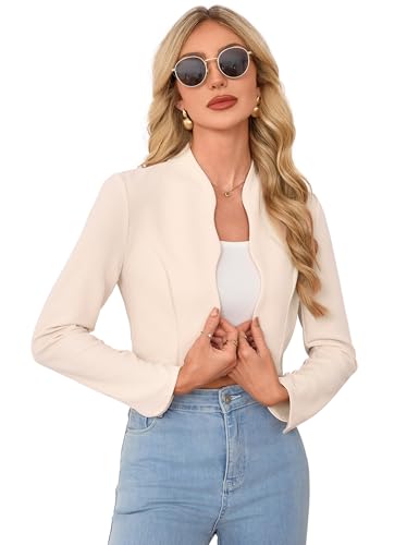 Yesfashion Bolero da donna a maniche lunghe, elegante, per feste, cardigan, bolero con apertura frontale, per ufficio e lavoro (confezione riutilizzabile), albicocca, M