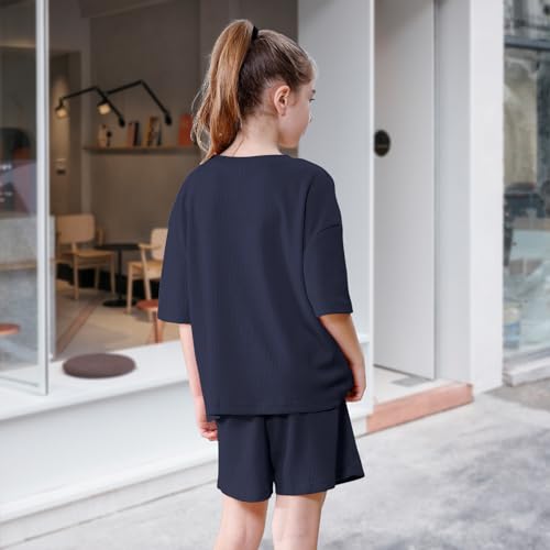 Image of DREAM BUS Girls T-Shirts and Shorts Set 2 Pieces Teen Girls Summer Matching Outfit Solid Trendy Clothes for Little Girl