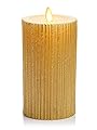 Luminara Flameless LED Candle (3.25x6.5) with Embossed Metallic Furrow, Moving Flame LED Pillar, Real Wax with Recessed Edge, Battery Operated - Champagne