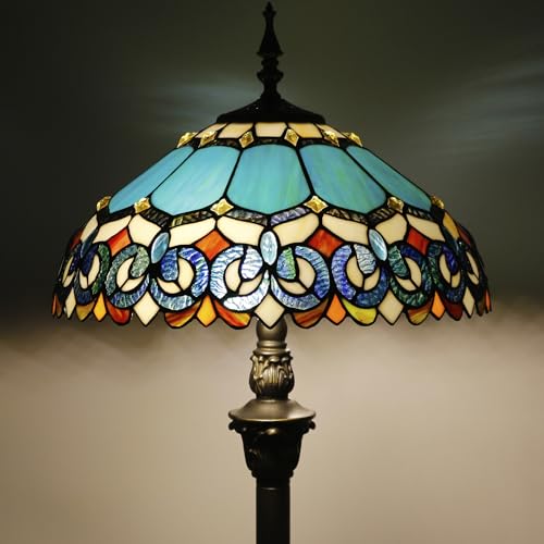 ZJART Tiffany Floor Lamp Stained Glass Lamp 16X16X70 Inch Standing Antique Reading Light (Blue Jewelry Baroque Style)