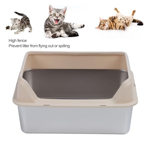 Bandeja de Areia de Aço Inoxidável, Caixa de Areia de Gato de Parede Alta, Entrada Superior, Bandeja