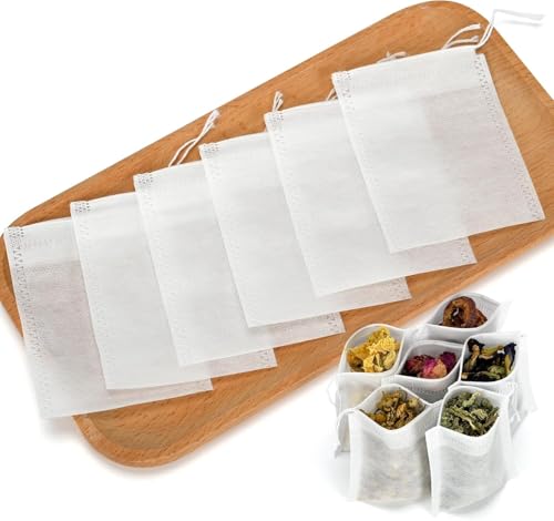 Red Dot Gift 100 Pcs Disposable Tea Filter Bags (7x9 cm) - Empty Tea Bags with Drawstring for Loose Leaf Tea Herbs Spices & Coffee - Safe Natural Material (White 7cm X 9cm)