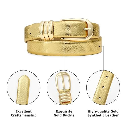Gold Leather Belt for Women Metallic Shiny with Gold Buckle for Evening Dresses Formal Events4