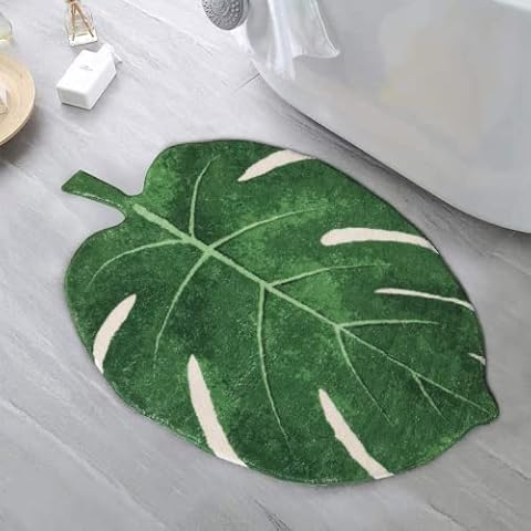 LIVEBOX Green Leaf Non Slip Bathroom Mat 60 x 90 cm, Super Soft Absorbent Small Bath Mat, Machine Washable Anti Mould Bathroom Rug for Bedroom Kitchen Doorway Playroom Entry Nursery Decor Cover