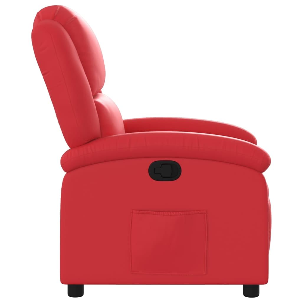 Poltrona relax con funzione reclinabile, poltrona TV regolabile fino a 135 gradi, poltrona imbottita in ecopelle con poggiapiedi e tasca laterale, poltrona TV per soggiorno, rosso, 71 x 86,5 x