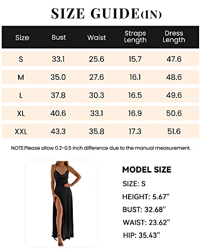 Prettygarden Women Summer Sexy Cowl Neck Spaghetti Strap Sleeveless Long Satin Dress Slit Club Slip Maxi Dresses 2023(Solid Black,Medium) #TOP5