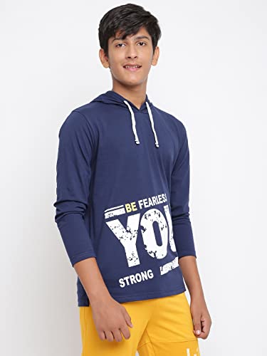 Image of Li'l Tomatoes Boys Regular Fit Printed Hooded Cotton Tshirt Navy