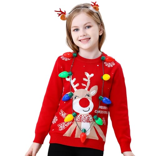 Image of Light Up Ugly Christmas Sweater Kids Girls Boys Snowman Reindeer Xmas Holiday LED Pullover Sweater 2-9 Yeas Old