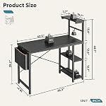 Bestier Gaming Desk with LED Lights, 44 Inch PC Gamer Desk for Small Spaces, Computer Desk with Reversible Storage Shelves & Side Storage Bag (Black Grained) - Image 3
