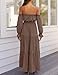 ZESICA Women's 2025 Boho Sexy Off Shoulder Long Sleeve Smocked High Waist Side Split Flowy A Line Tiered Long Maxi Dress,Coffee,Medium