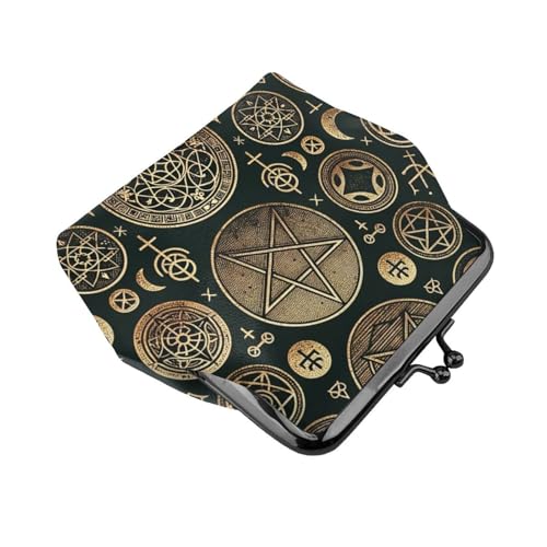 Pu Leather Buckle Coin Purse Mystical-Pentagrams-Stars Girls Kiss-Lock Change Purse Wallets3