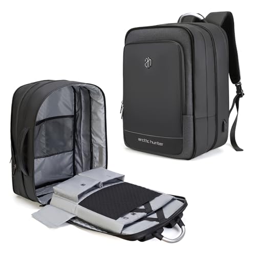 ARCTIC HUNTER AH Mochila masculina de viagem de 40 L, aprovada pela TSA, para laptop, expansível, à prova d'água, Preto, Large, Negócios, moda