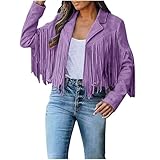 BXJX Women's Suede Fringe Jacket Trendy Long Sleeve Leather Coat Fashion Cropped Jacket Western Outfits with Tassel women jackets Purple 2X