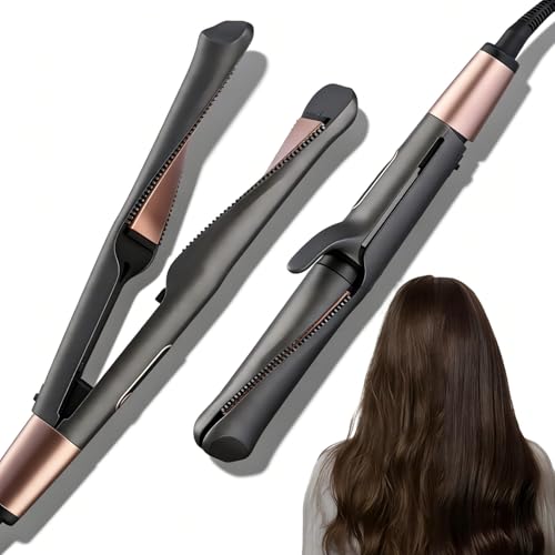 Wavy Chic 2-in-1 Hair Straightener & Curler, Travel Ceramic Hair Straighteners for Women, Fast Heating Twisted Plates Curling with Anti-Scald & Negative Ion Technology, Digital Display, (120&deg;C-230&deg;C)
