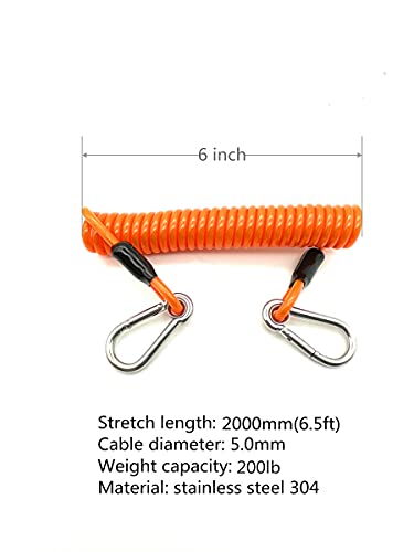 LORADAR 6.5Feet 200lb Fishing Coiled Lanyard Stainless Steel Inside Heavy Duty Fishing Safety Rope Extension Cord Tether for Deep Sea Fishing Tools Rod Kayak Paddles (Orange, 6.5ft) - Thumbnail 3