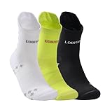 LOBISPEQ ®️ 3 Pack Calcetines Running Hombre Mujer Media Caña. Calcetines antiampollas antideslizantes. Calcetines Deporte Hombre (FR/ES, Números, 42, 44, Regular, Regular, Negro, Blanco, Amarillo)