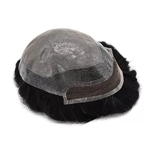 Hand Tied European Human Hair Replacement Wig Factory Injected Pu Skin With Breathable Holes Covered With A Layer Lace Top Lace Front Mens Toupee Bio-A Us (8X10, #1 Jet Black-110% Light To Medium Density) #TOP7