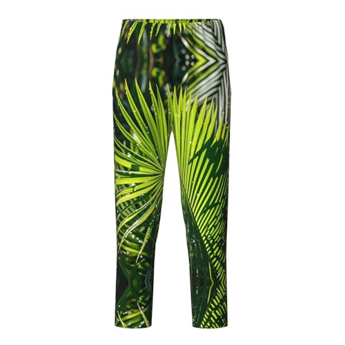 Pajama Pants Pajama Bottoms with Elastic Waistband Sleepwear Lounge Pants, Green Palm Leaf
