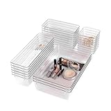 Wintem Set mit 25 transparenten Schubladen- und Schreibtischorganisatoren, stapelbar, aus robustem Kunststoff, ideal für Küche, Büro und Bad, leicht zu reinigen und modular für jeden Raum