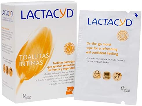 Lactacyd Wet Wipes - Intimate Hygiene - Provides Freshness and Safety - 100% Biodegradable - Natural L-Lactic Acid - 10 Single Wipes