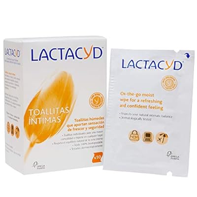 Lactacyd Toallitas húmedas Higiene íntima Aporta sensación de frescor y seguridad 100% biodegradable con ácido Lláctico natural 10 toallitas individuales