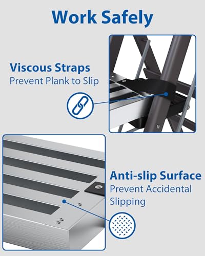 Image of Aluminum Work Plank, 9-15ft Telescoping Plank, 440lbs Capacity Aluminum Extension Boards, Scaffolding Plank with Skid-Proof Platform Scaffold Ladder Accessory