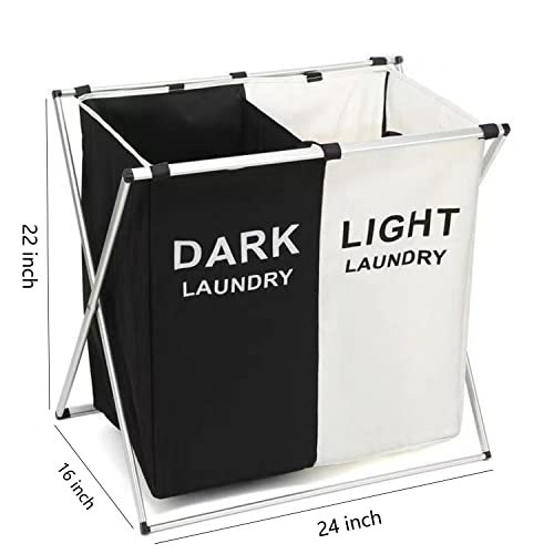 Diobvng Laundry Basket 2 Section,Dirty Clothes Hamper,Foldable Laundry Sorter,Cloth Baskets With Side Pocket(Black And White) #TOP1