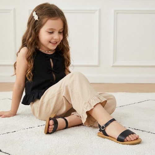 Image of CUSHIONAIRE Clara Casual Flat Girls Sandals, Adjustable Buckle Ankle Strap with Lightweight Cushioned Comfort Kids Sandals