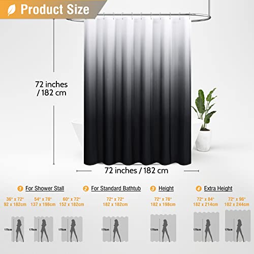 Bttn Black Fabric Shower Curtain, Ombre Linen Textured Weighted Cloth Shower Curtain Set With Plastic Hooks, Machine Washable, Water Repellent, Hotel Spa Decorative Shower Curtains For Bathroom, 72X72 #TOP5