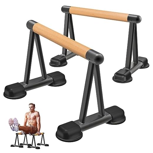 Dolibest Push Up Bar, 12'' High Parallettes Bars with Wooden Handles, Stable and Comfortable Calisthenics Equipment, Suitable for Handstand, L-Sit, Dip Bar, Strength Training for Indoor Outdoor