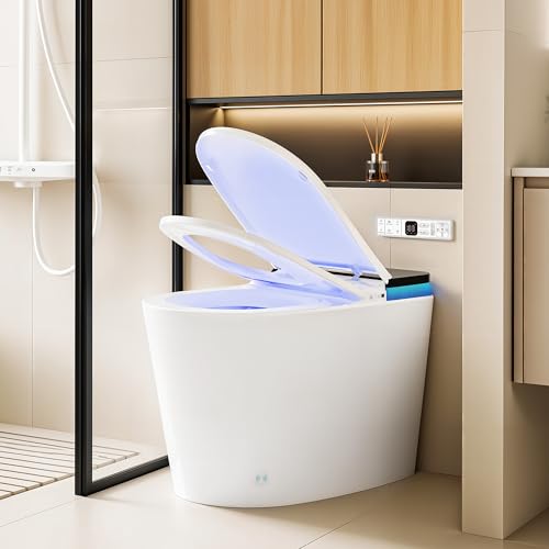 Image of Luxury Smart Toilet with Bidet, Elongated One Piece Toilet with Heated Seat, Dryer, Auto Flush /Lid&Seat, Child Mode, Electric Tankless Toilets for Bathroom with Siphon Flush 1.28 GPF, MAP 1000g
