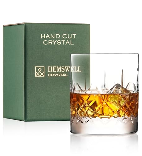 Hemswell Crystal Copo de uísque único - Vidro à moda antiga para homens - Copo Baller baixo de cristal de 325 ml Base sólida e aro fino - Vidro Bourbon - Caixa forrada com cetim - Design Wicklow