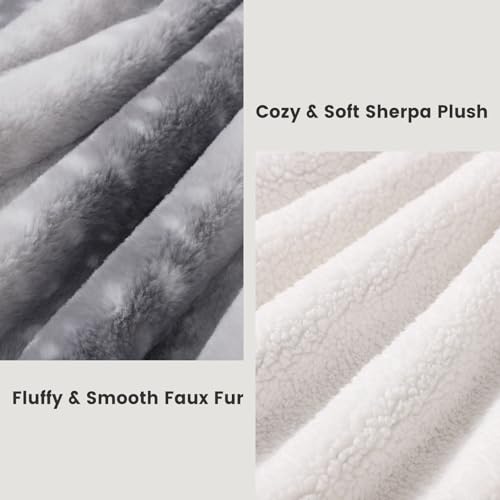 Cozy Bliss Luxury Faux Fur Throw Blanket Animal Print, Non Shedding Double Sided Sherpa Blankets Super Soft Fluffy Thick Warm Throws Home Decor for Christmas Couch Bed Sofa Women (Grey, 50x60 Inches)
