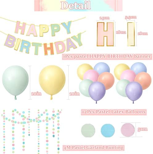 Elicola Pastel Party Decorations Macaron Happy Birthday Banner with Latex Balloons Cercle Dot Garland Colorful Backdrop for Party Decorations