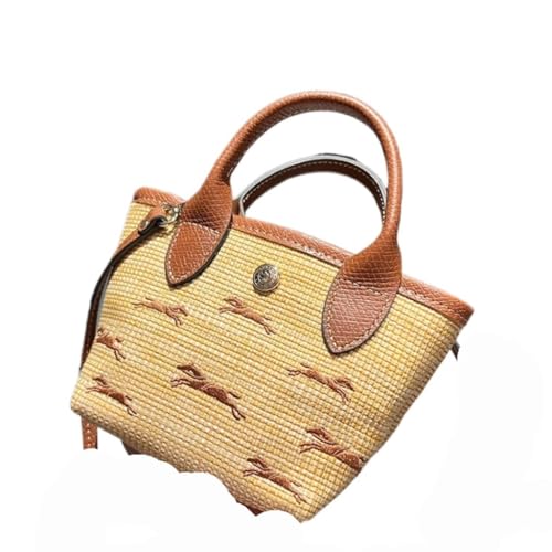 Bolso tote pequeño de mano y bandolera de paja miniatura 1