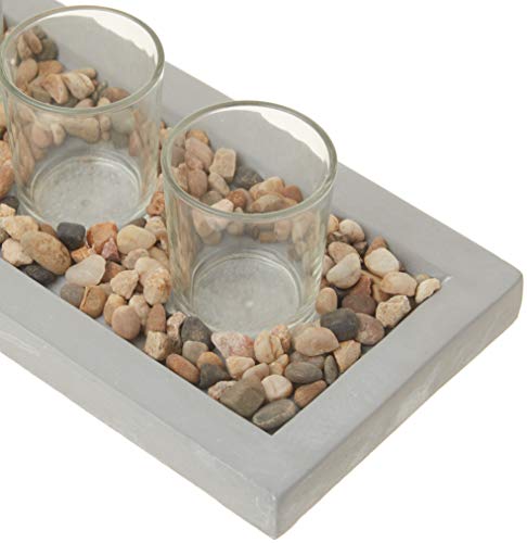 Briarwood Decorative Rustic Cement Tray, Natural Pebbles, And 3 Clear Glass Votive Candle Holders, Gray #TOP3