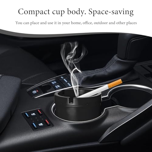 Image of KVAEY Car Ashtray, Smokeless Self-Extinguishing Auto Ashtray, Portable Smellproof Vehicle Cigarette Trash Can Fits Most Cup Holder for Home Office (Black)