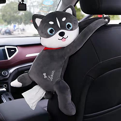 FQQWEE Dog Tissue Holder for Car Creative Cute Animal Cartoon Tissue Box Cover Portable Plush Paper Storage Holder Napkin Box for Home Office Car Bathroom Decoration