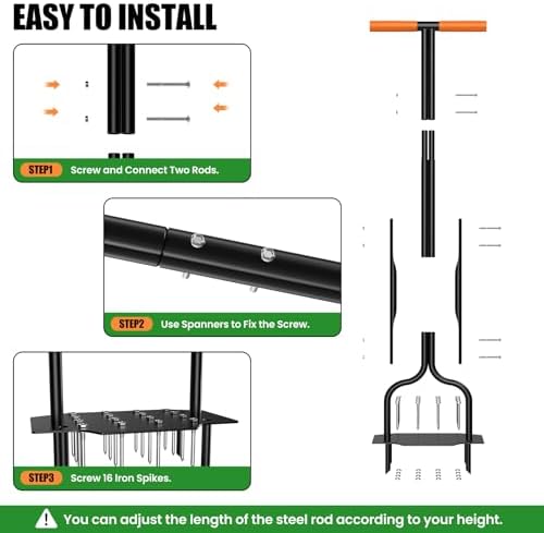 Lawn Aerator Tool, 40 Inch Heavy Duty Manual Lawn Aerator, 16 Iron Spikes Metal & 4 Hollow Slots, Upgraded Exhaust Loosening 2-in-1,Garden Cleaning Hand Tool for Yard, Revives Lawn Health - 5
