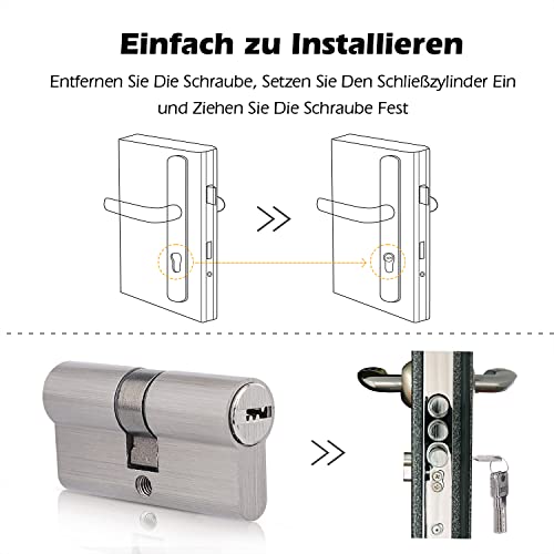 Schließzylinder, 30/30 mit 3 Schlüsseln, Profil-Doppelzylinder, Zylinderschloss, Türschloss Ersatzzubehör, Türschloss Sicherheitsschloss Haustür