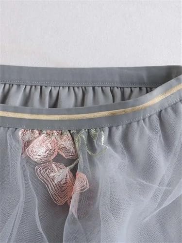 Women's Midi Skirt Vintage Weekend Travel Embroidered Double Gauze Elastic High Waist Long Skirts4