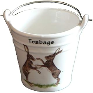 Hares Design Bucket Teabag Tidy, Porcelain Bucket Teabag Tidy (Large)