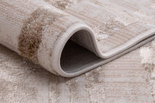 TAPISO Crystal Teppich Kurzflor Glänzend Braun Beige Streifen 200 x 300 cm – Ansicht 5