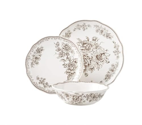 Pioneer Women Agatha12-Piece Stoneware Dinnerware Set, brown