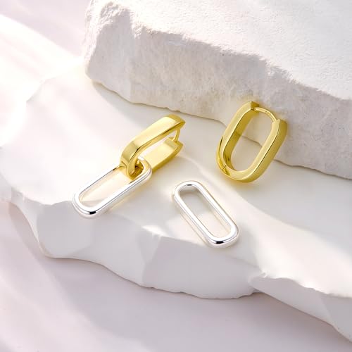 Gold Plated Two Tone Link Dangle Earrings for Women Trendy Paperclip Silver Drop Earrings Convertible Link Chain Earing3