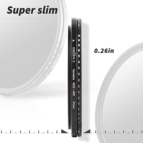 62Mm Variable Nd Filter, Green.l Ultra Slim Nd2 To Nd400 (1-9 Stops) Adjustable Neutral Density Filter For Camera Lens, With Filter Pouch #TOP2