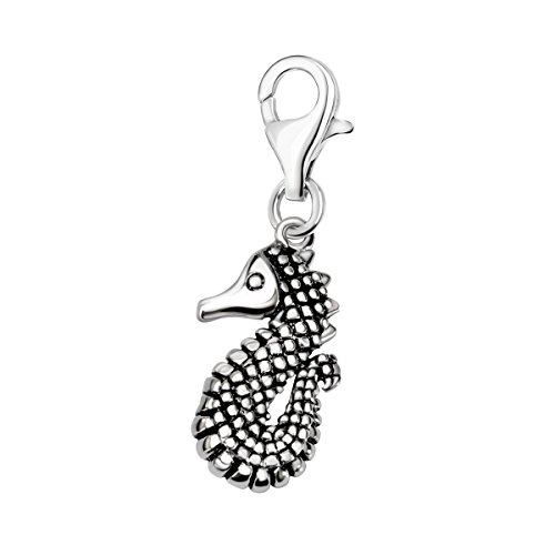 Image of Quiges 925 Sterling Silver 3D Ocean Seahorse Lobster Clasp Charm Clip on Pendant