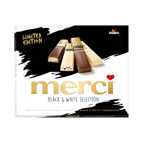 merci Finest Selection Black and White Vielfalt – 1 x 240 g – Erlesene Schokoladen-Spezialitäten – Gefüllte und nicht gefüllte Pralinen Limited Edition