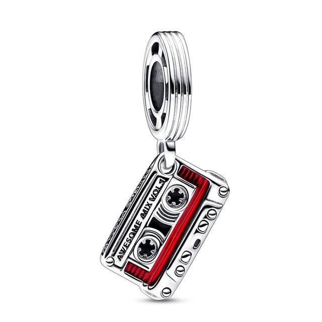 Galaxy Guardians Cassette Tape Dangle Charm 925 Sterling Silver Pendant Charm Compatible with Pandora Charms,and Many Other UK Charm Bracelets.
